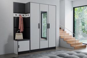 Előszobafal bútor Roj 14 fehér + Madryt 1100 eko bőr fekete