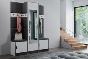 Előszobafal bútor Roj 16 fehér + Madryt 1100 eko bőr fekete