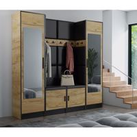 Előszobafal bútor Roj 18 craft + Madryt 1100 eko bőr fekete