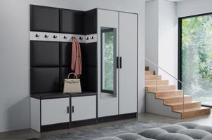 Előszobafal bútor Roj 21 fehér + Madryt 1100 eko bőr fekete