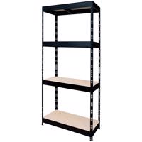 Szegecselt fekete fém polcrendszer 180x75x35 cm - 4 polccal/200 kg