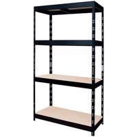 Szegecselt fekete fém polcrendszer 180x90x45 cm - 4 polccal/200 kg