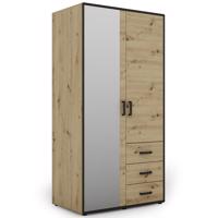 Szekrény Capannoli 3s 2d tükör tölgy artisan/fekete